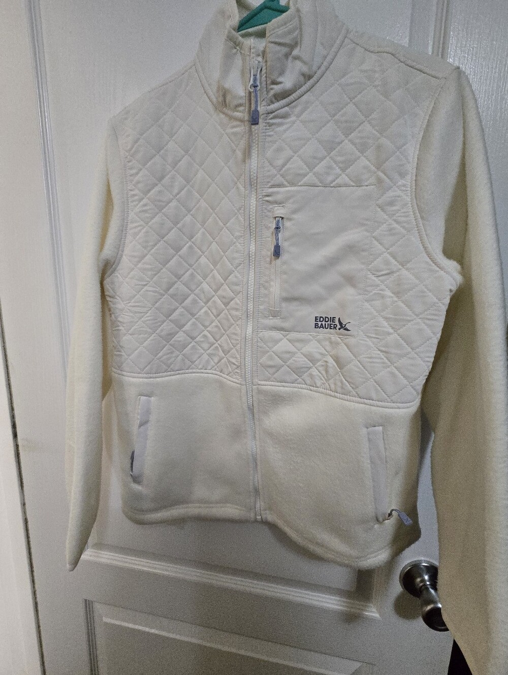 Eddie Bauer Off-White Quilted Fleece Zip Jacket